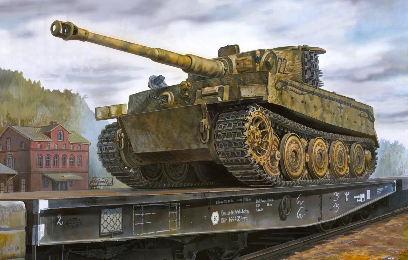 Фото обои war, art, ww2, german tank, panzerkampfwagen, panzer tank, tiger tank, panzer Vl