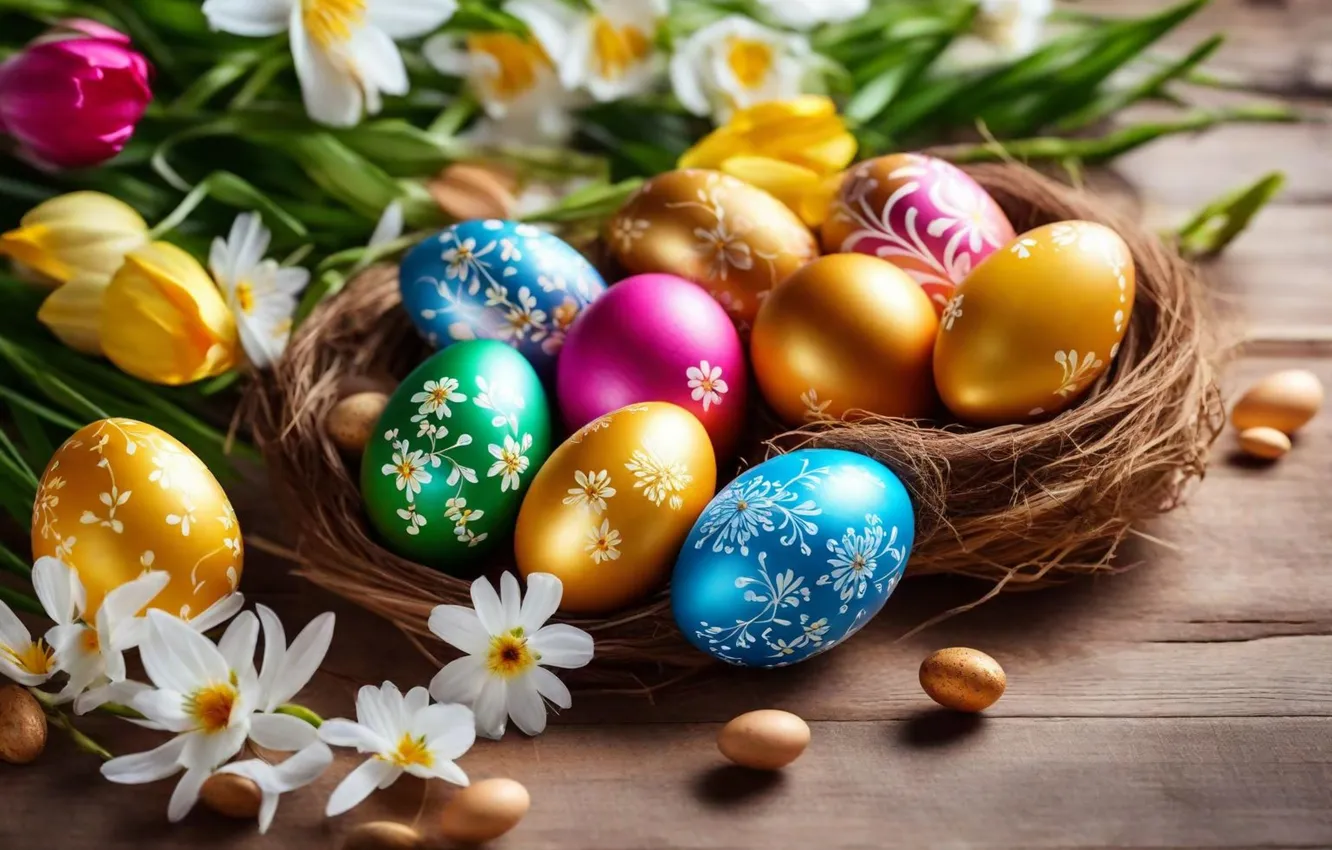 Фото обои цветы, яйца, весна, colorful, Пасха, happy, flowers, spring