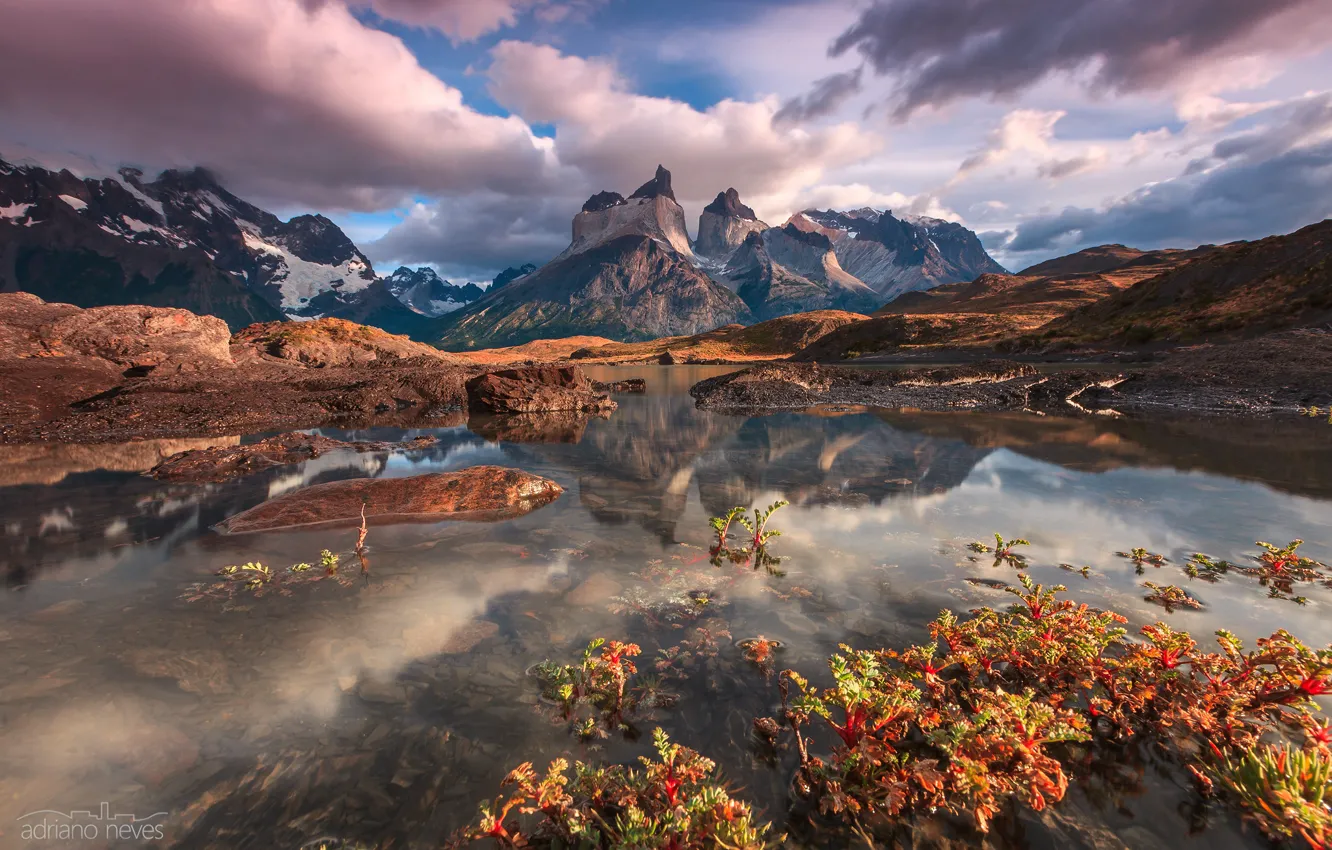 Фото обои Чили, Южная Америка, Патагония, Февраль, горы Анды, Nordenskjöld Lake, национальный парк Торрес-дель-Пайне