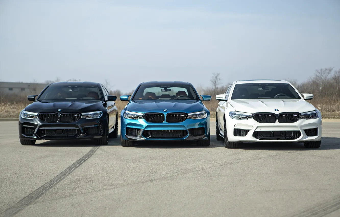 Фото обои BMW, Blue, Black, White, Trio, Sight, LED, F90