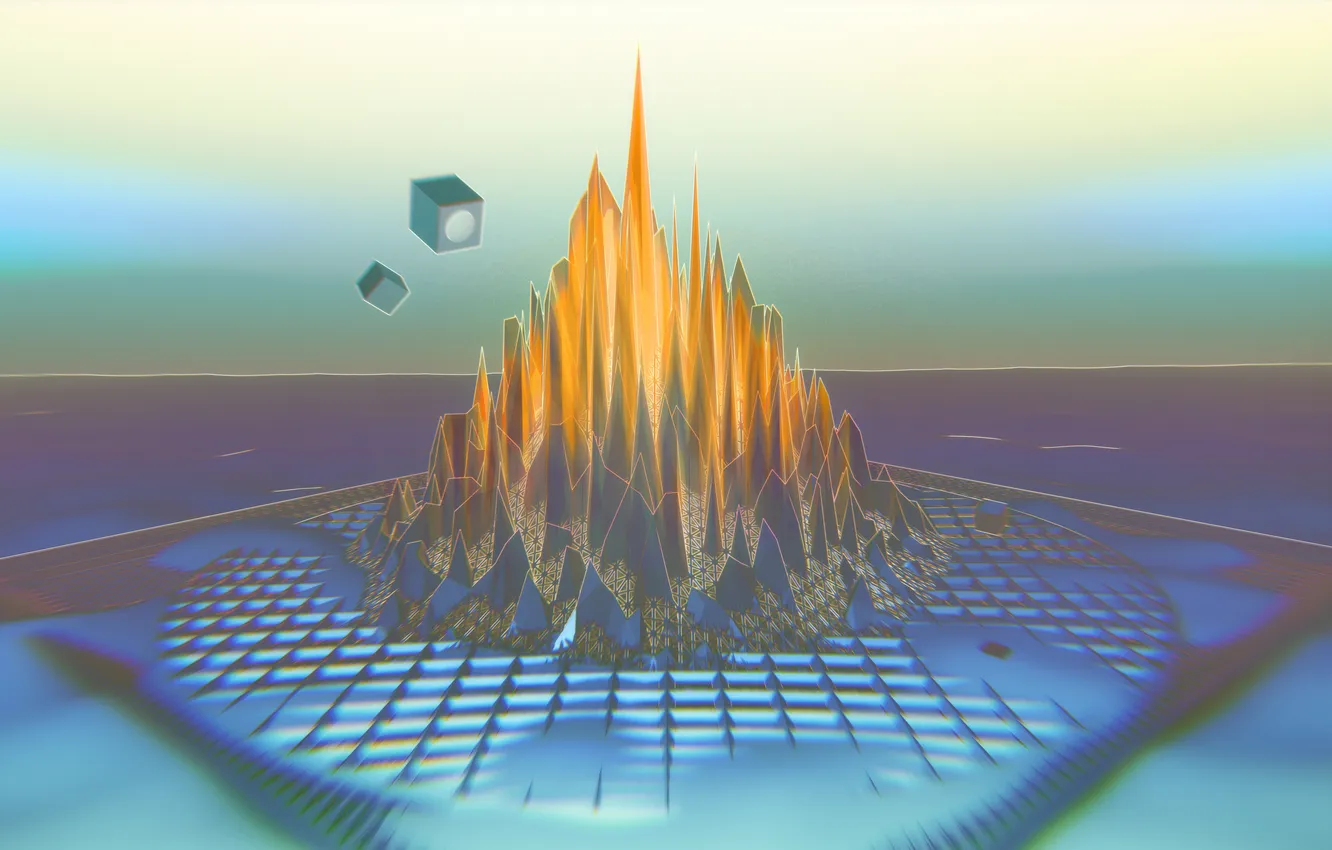 Фото обои fantasy, landscape, mountain, color, abstraction, blender3d, 3dart