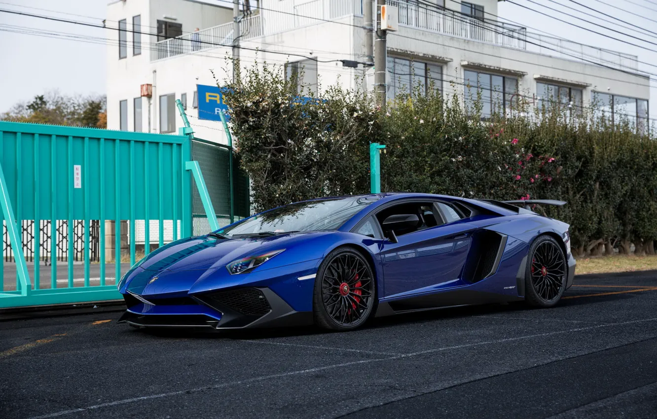 Фото обои Lamborghini, Blue, Street, Aventador, Superveloce, LP-750