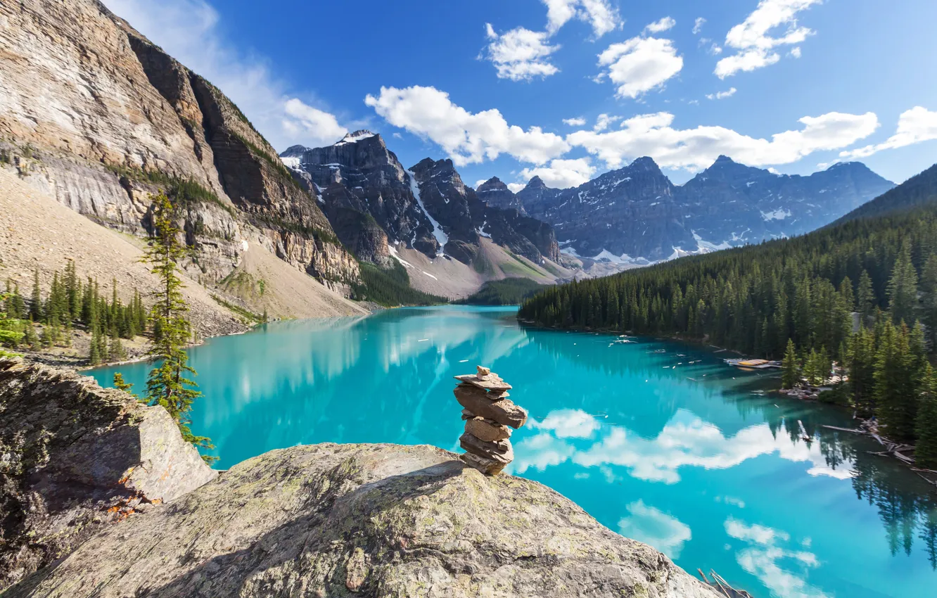 Фото обои лес, озеро, Canada, landscape, lake, Banff National park, Moraine