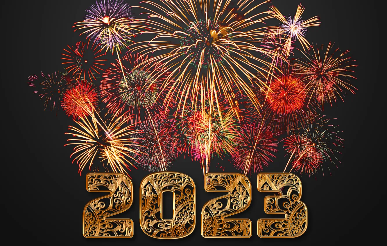Фото обои золото, салют, Новый Год, цифры, golden, happy, New Year, fireworks