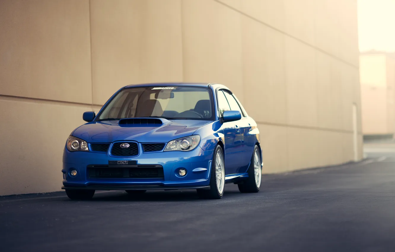 Фото обои стена, Subaru, Impreza, WRX, синяя, blue, субару, импреза