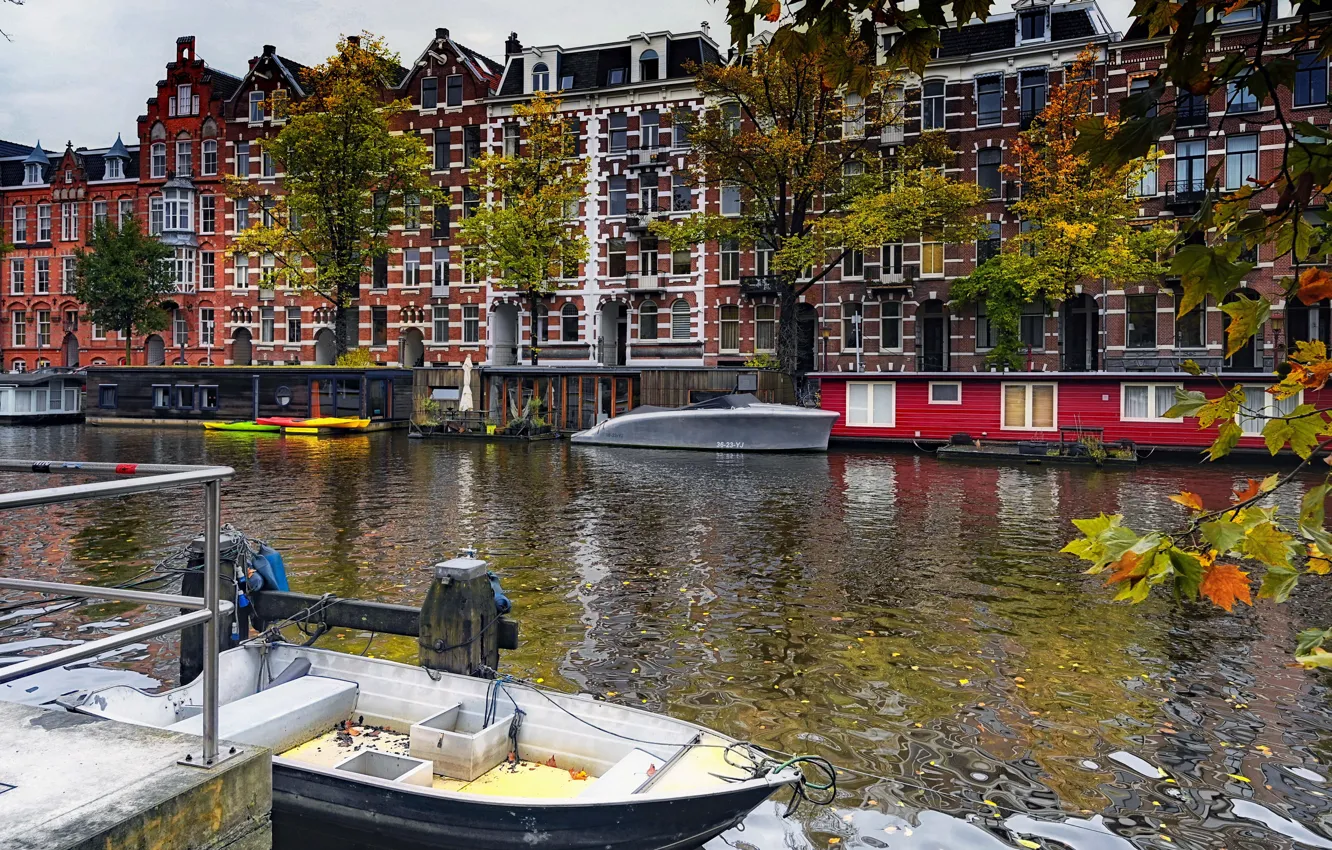 Фото обои Амстердам, Нидерланды, Голландия, водный канал