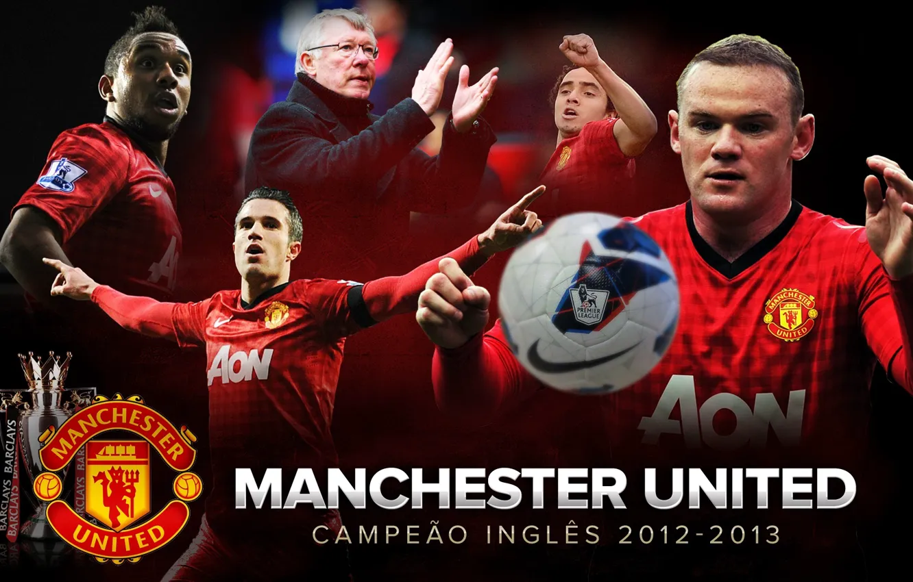 Фото обои wallpaper, sport, logo, football, Manchester United, players, manager