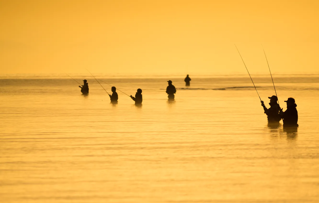 Фото обои море, люди, рыбалка