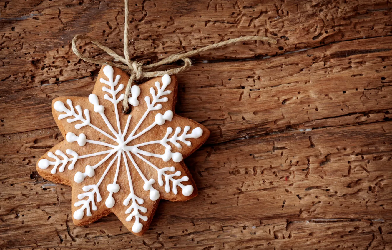 Фото обои Новый Год, печенье, Рождество, бант, Christmas, снежинка, выпечка, New Year