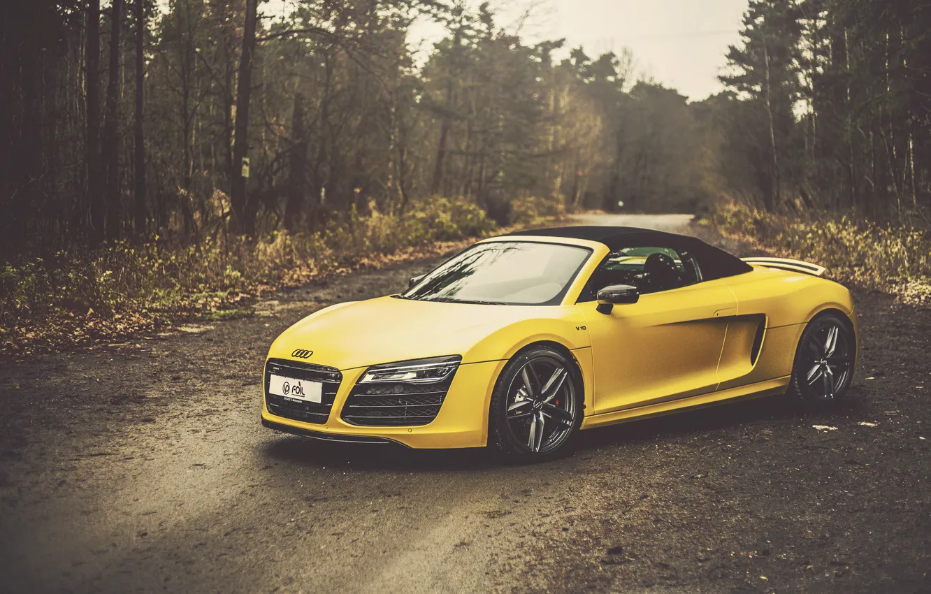 Фото обои Audi, yellow, Spyder, front, V10