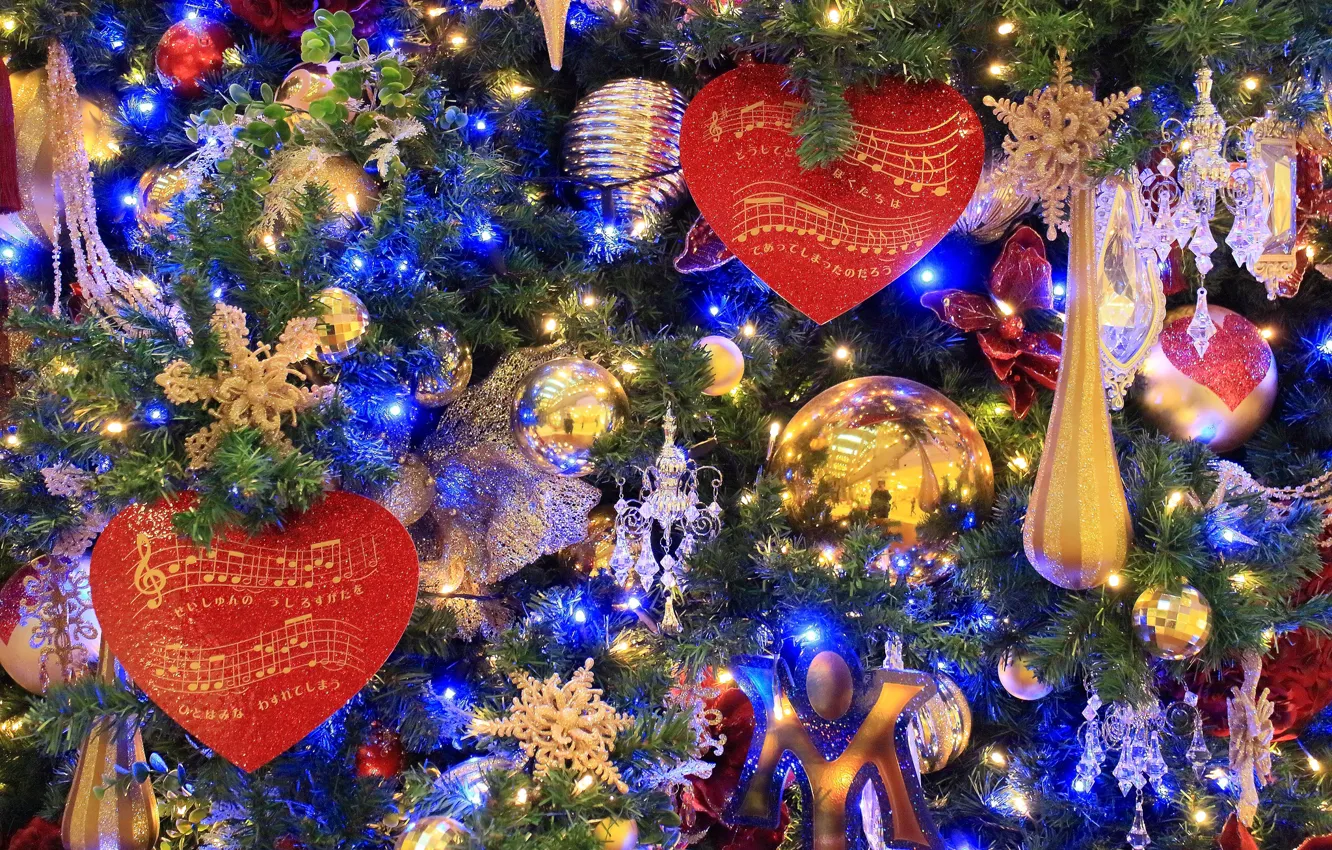 Фото обои украшения, елка, гирлянда, новогодняя