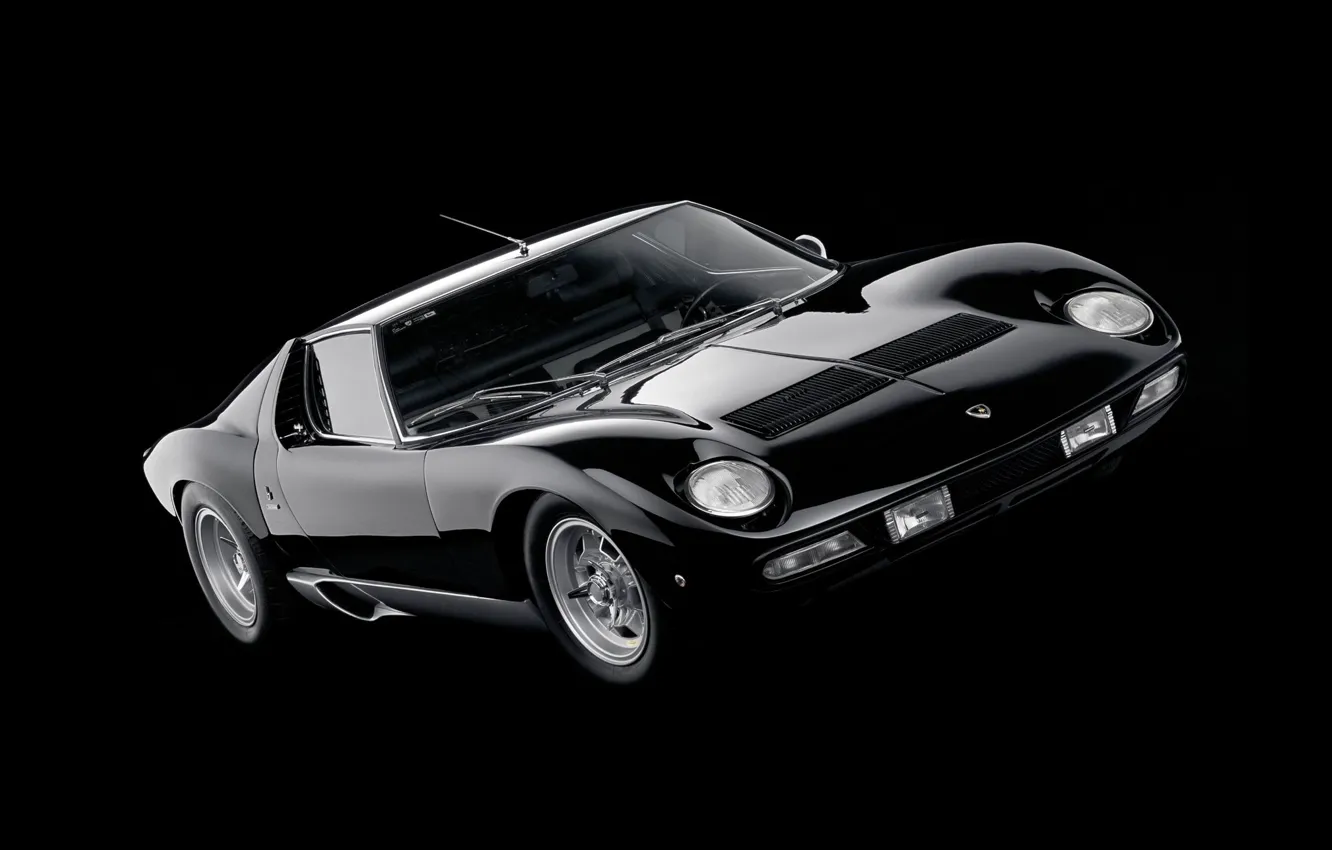 Фото обои Авто, Черный, Lamborghini, Машина, Фон, 1971, Фары, Автомобиль