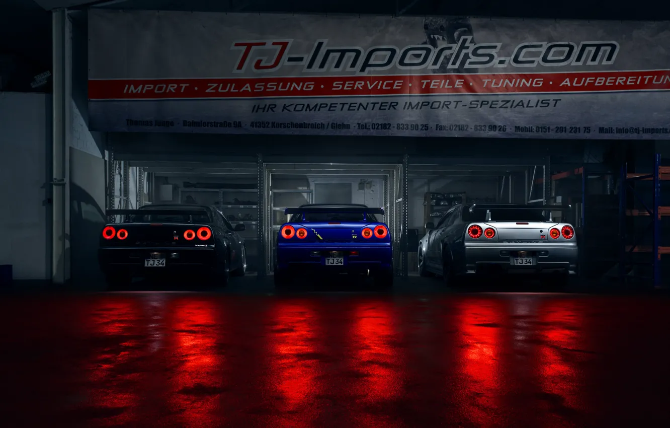 Фото обои GTR, Light, Nissan, Blue, Black, Skyline, R34, Silver