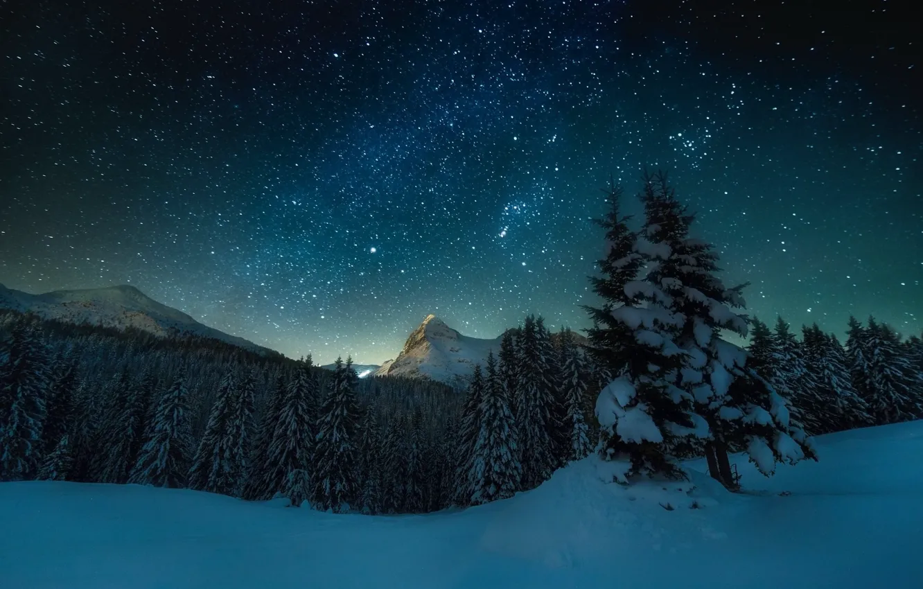 Фото обои горы, ночь, звёздное небо