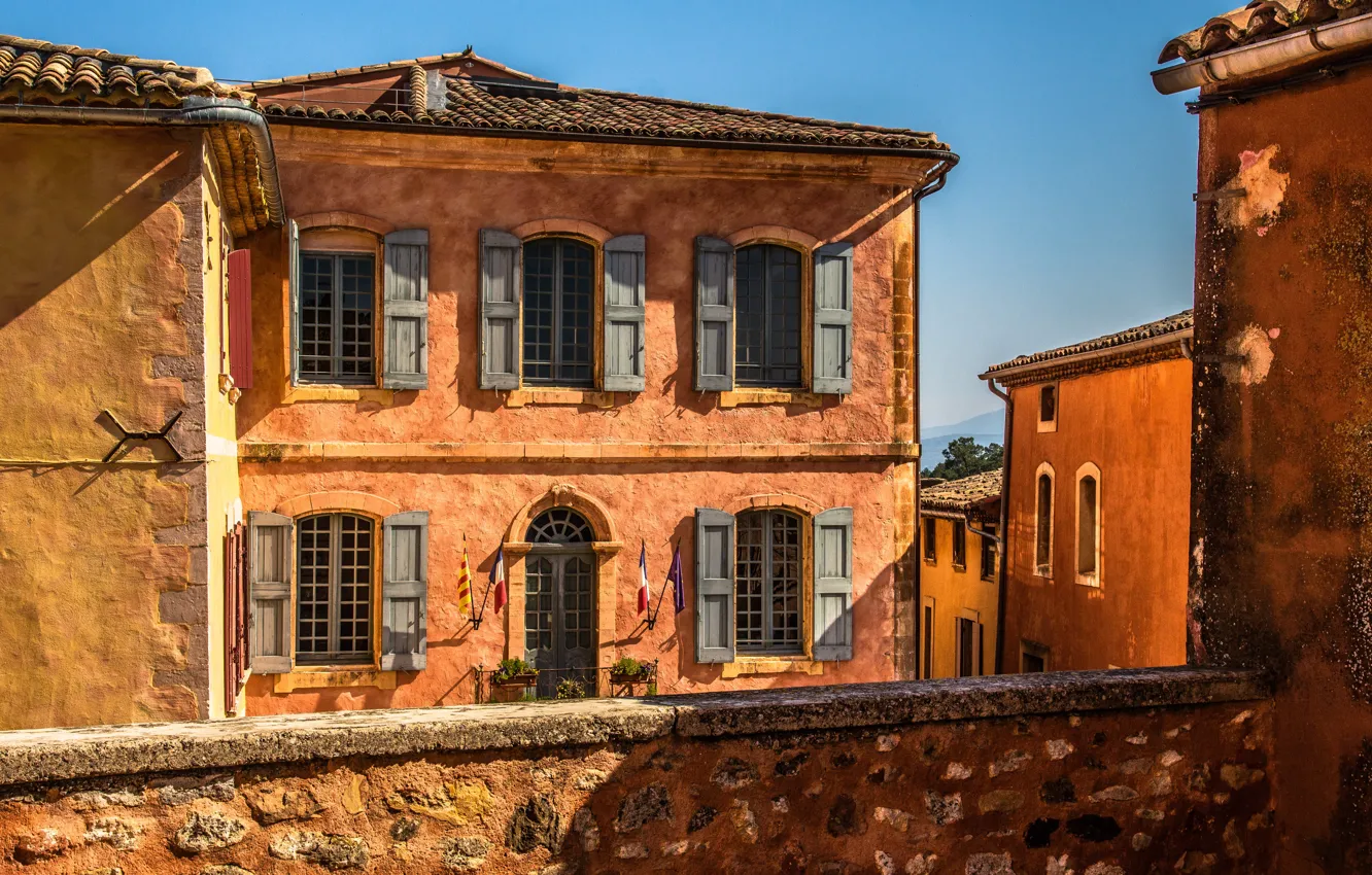Фото обои Франция, Здание, France, Building, Коммуна, Roussillon, Русийон