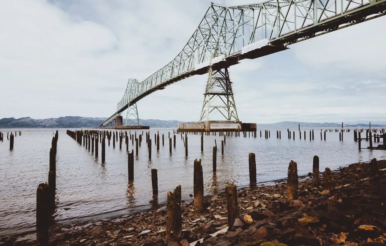 Фото обои мост, берег, United States, Oregon, Astoria