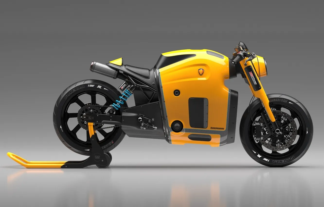 Фото обои Concept, Koenigsegg, Yellow, Side, Bike, Wheels, Brake