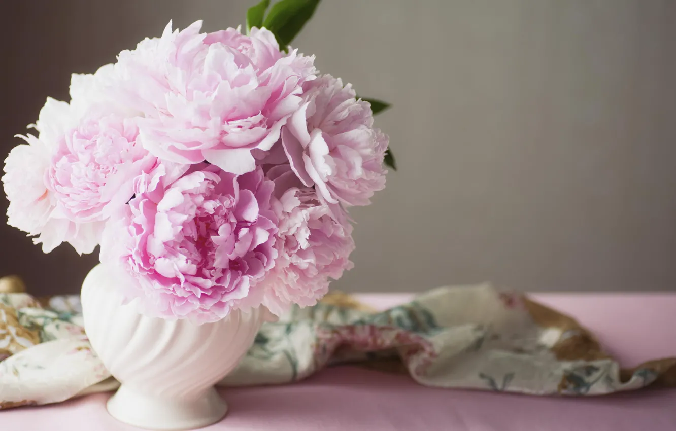 Фото обои цветы, ваза, розовые, пионы