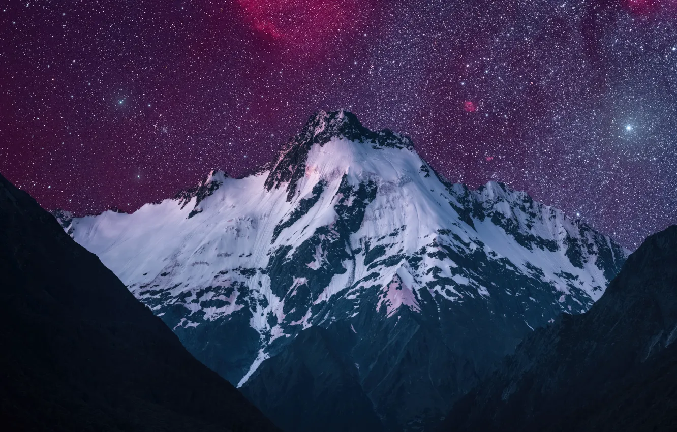 Фото обои горы, ночь, красота, night, mountains, beauty, звездное небо, starry sky