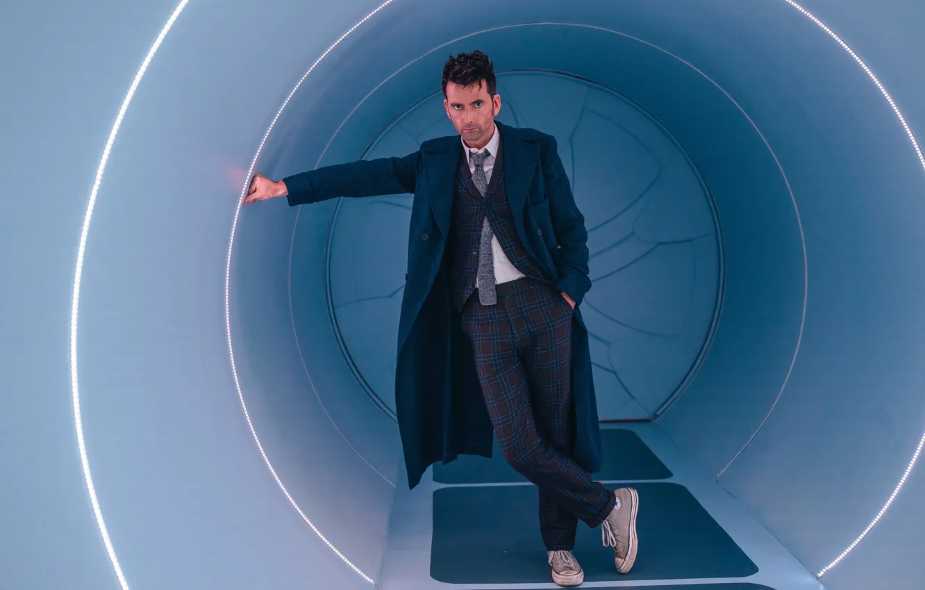 Фото обои интерьер, мужчина, Doctor Who, sci-fi, Доктор Кто, TARDIS, David Tennant, Дэвид Теннант