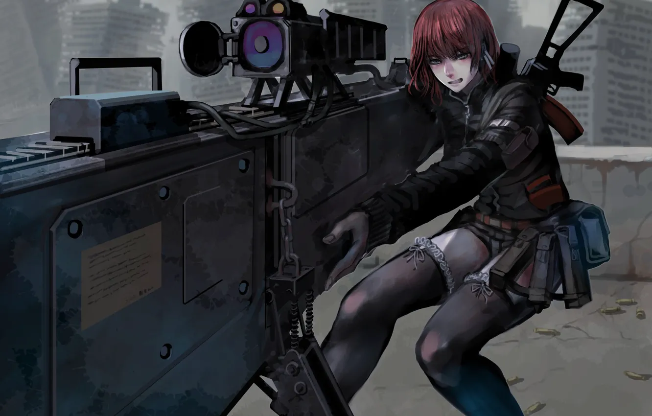 Фото обои girl, gun, weapon, anime, rifle, japanese