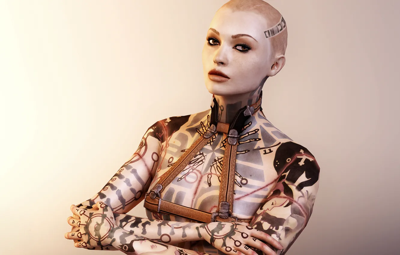 Фото обои mass effect, tattoo, Jack, subject zero