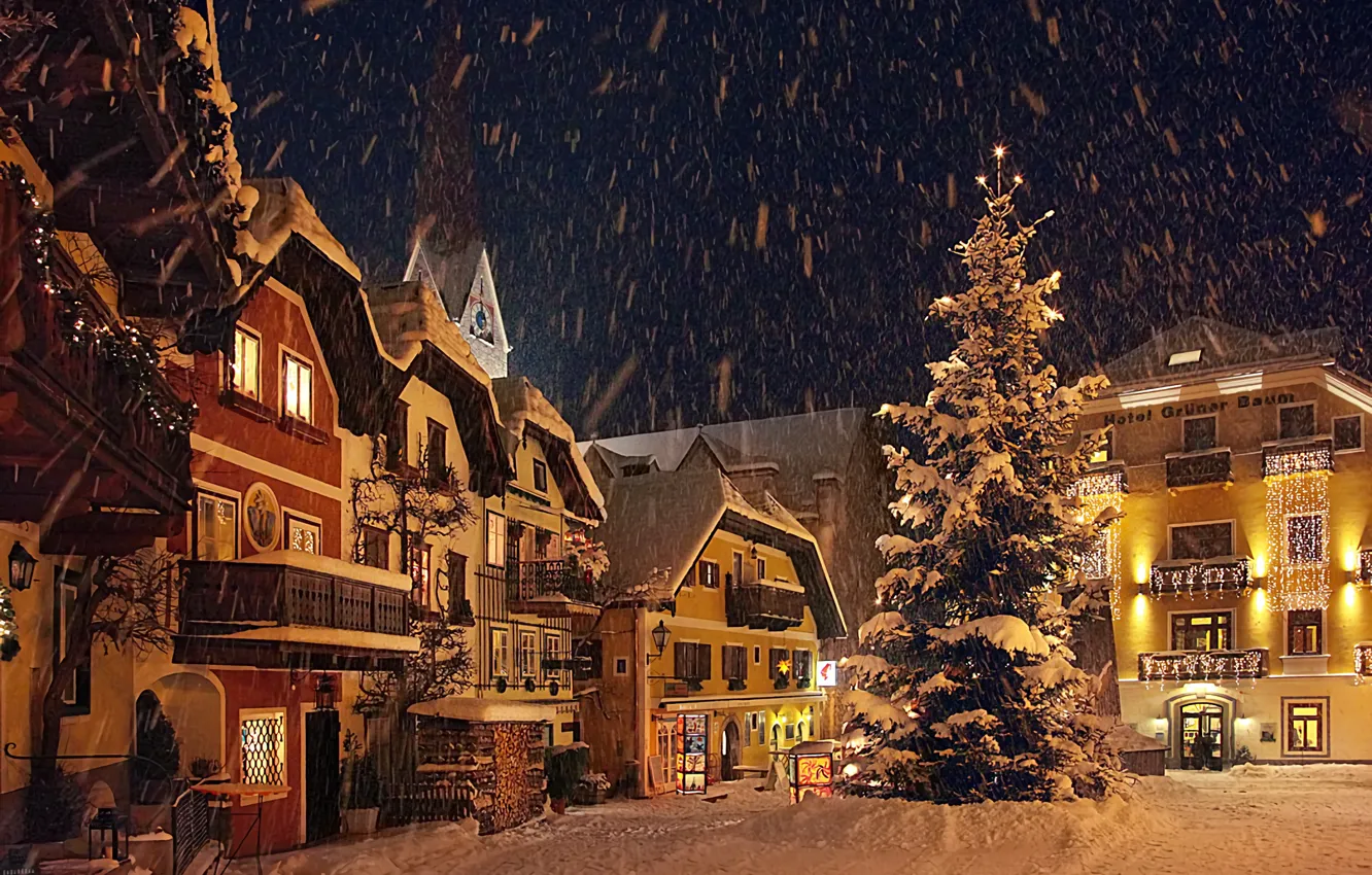 Фото обои Дома, Австрия, Снег, Snow, Austria, Houses, Зимний город, Winter city