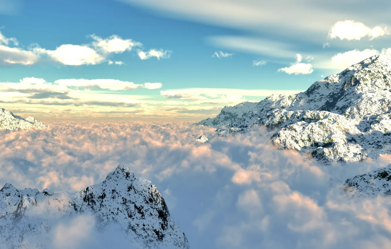 Фото обои облака, снег, горы