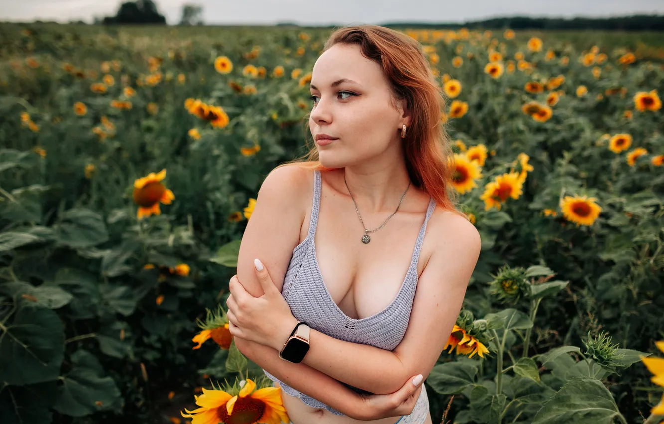 Фото обои подсолнухи, фотосессия, Варя, Виктор Раков