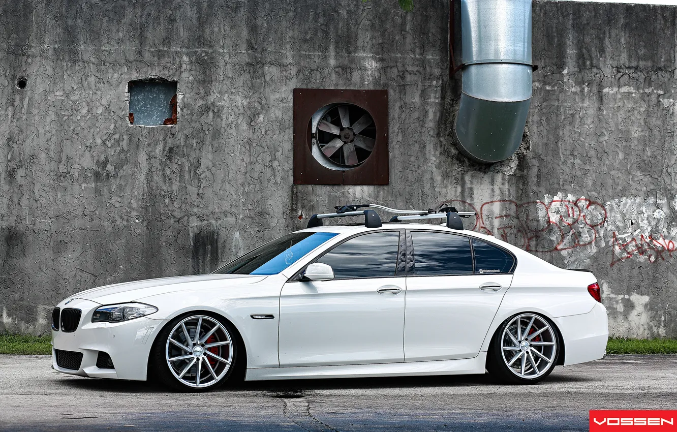 Фото обои BMW, white, 5 series, f10, vossen, 535i