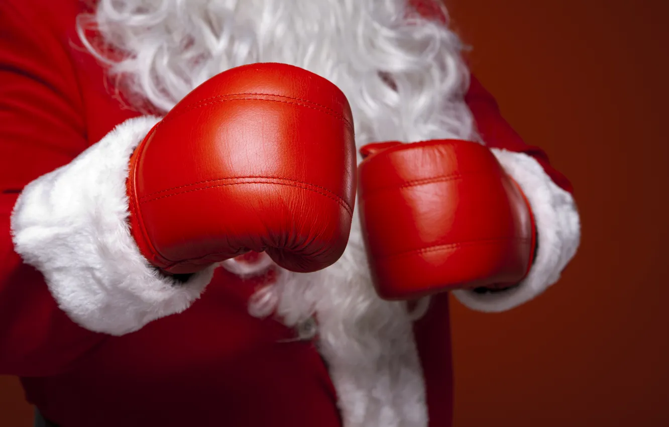 Фото обои юмор, Рождество, бокс, Новый год, перчатки, christmas, new year, Дед Мороз