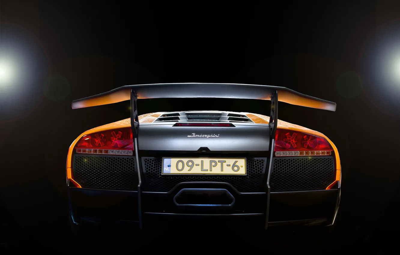 Фото обои свет, блики, оранжевая, Lamborghini, Ламборджини, Murcielago, 670-4, rear