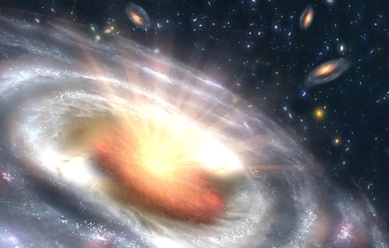 Фото обои взрыв, галактика, Квазар