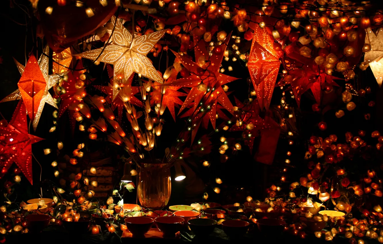 Фото обои lights, wallpaper, christmas, holidays, beautiful, decoration, decor, garland