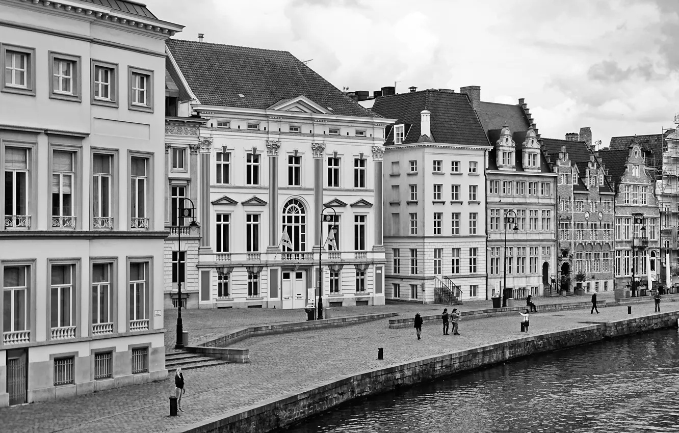 Фото обои Город, Набережная, Здания, Бельгия, Belgium, Town, Гент, Ghent