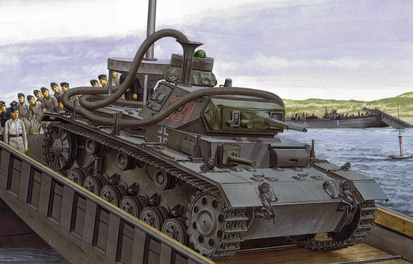 Фото обои Panzerkampfwagen III, немецкий средний танк, PzKpfw III, Морской десант, Операция «Морской лев», Pz.III Ausf.F, Unternehmen …