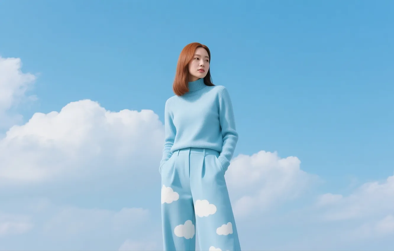 Фото обои fashion, cyberpunk, redhead, Shanks, Korean, vaporwave, AI art, Fashion magazine