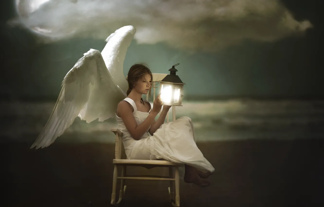 Фото обои девушка, лампа, ангел