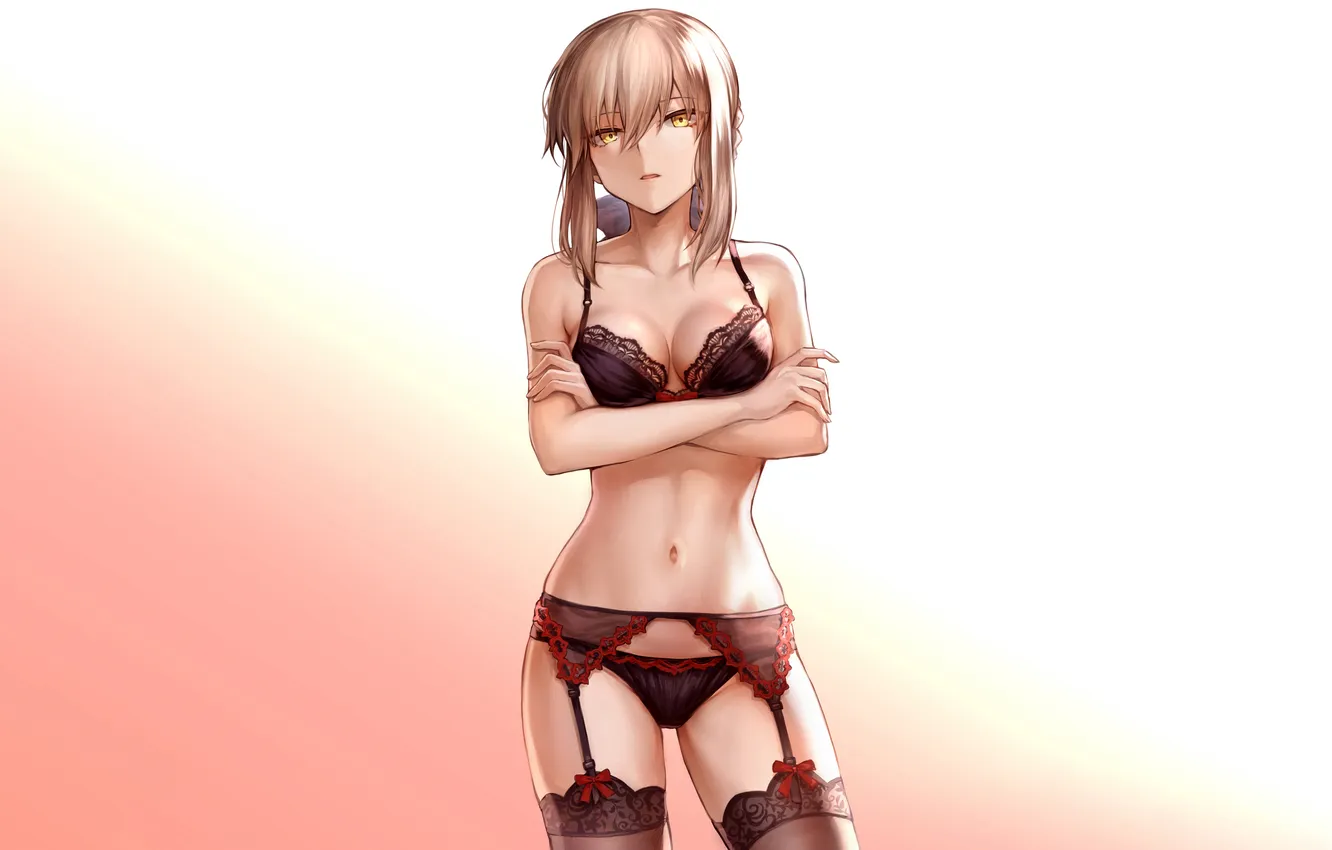 Фото обои girl, sexy, lingerie, pantsu, bra, cleavage, panties, thighhighs