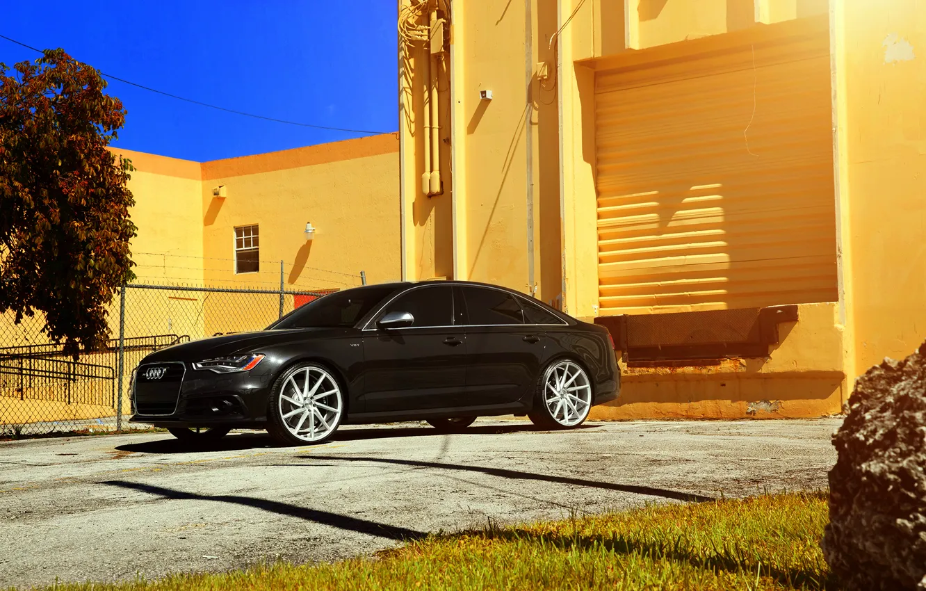 Фото обои Audi, black, vossen wheels, frontside