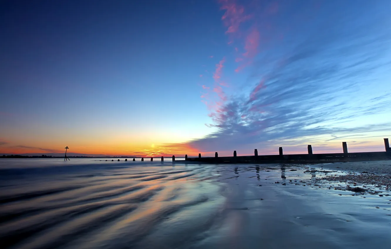 Фото обои море, пейзаж, закат, England, West Wittering