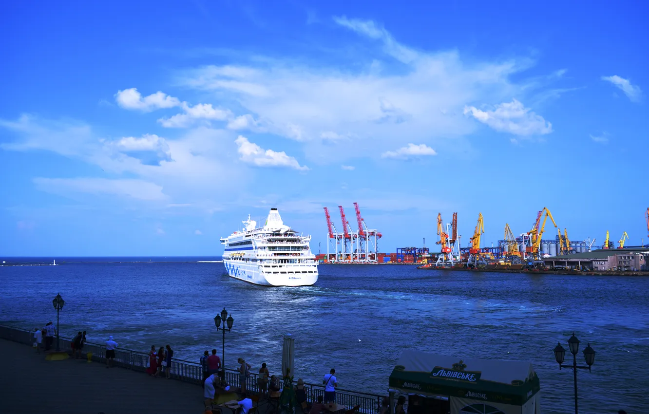 Фото обои море, порт, теплоход, Одесса