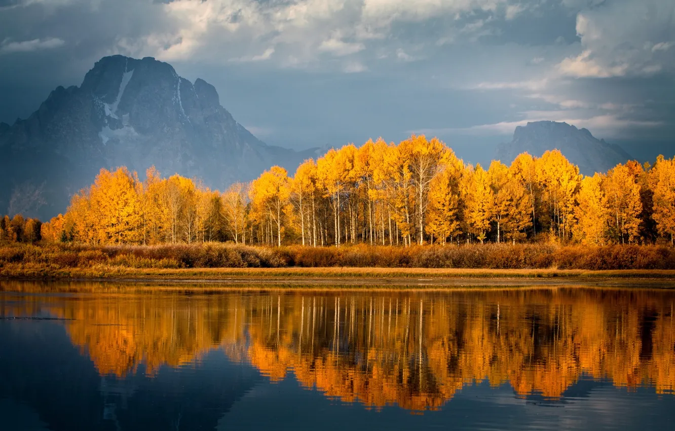 Фото обои осень, деревья, горы, природа, озеро, отражение
