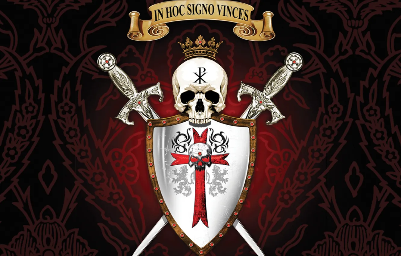 Фото обои skull, sword, logo, seal, mark, cross, lion, crown