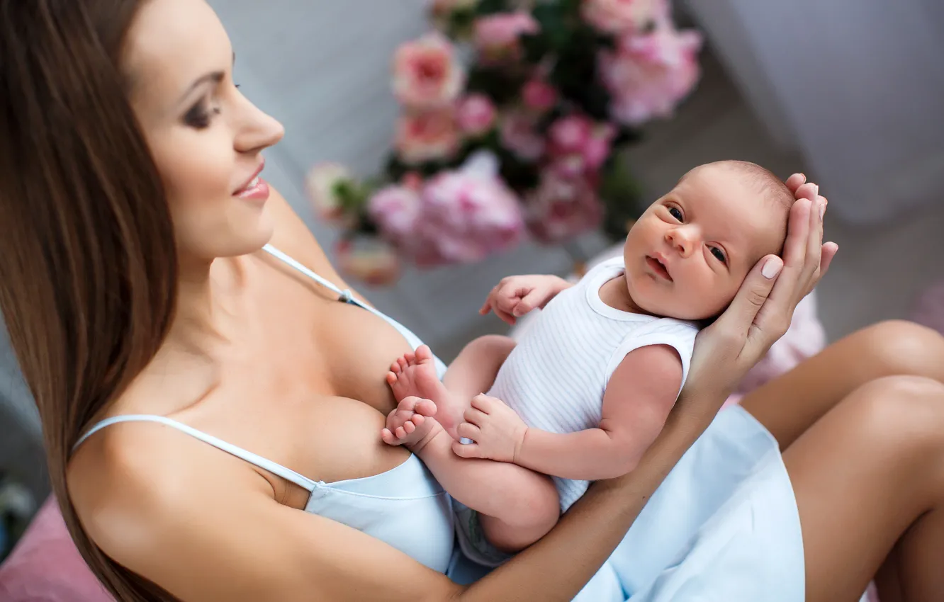 Фото обои love, baby, look, Mother