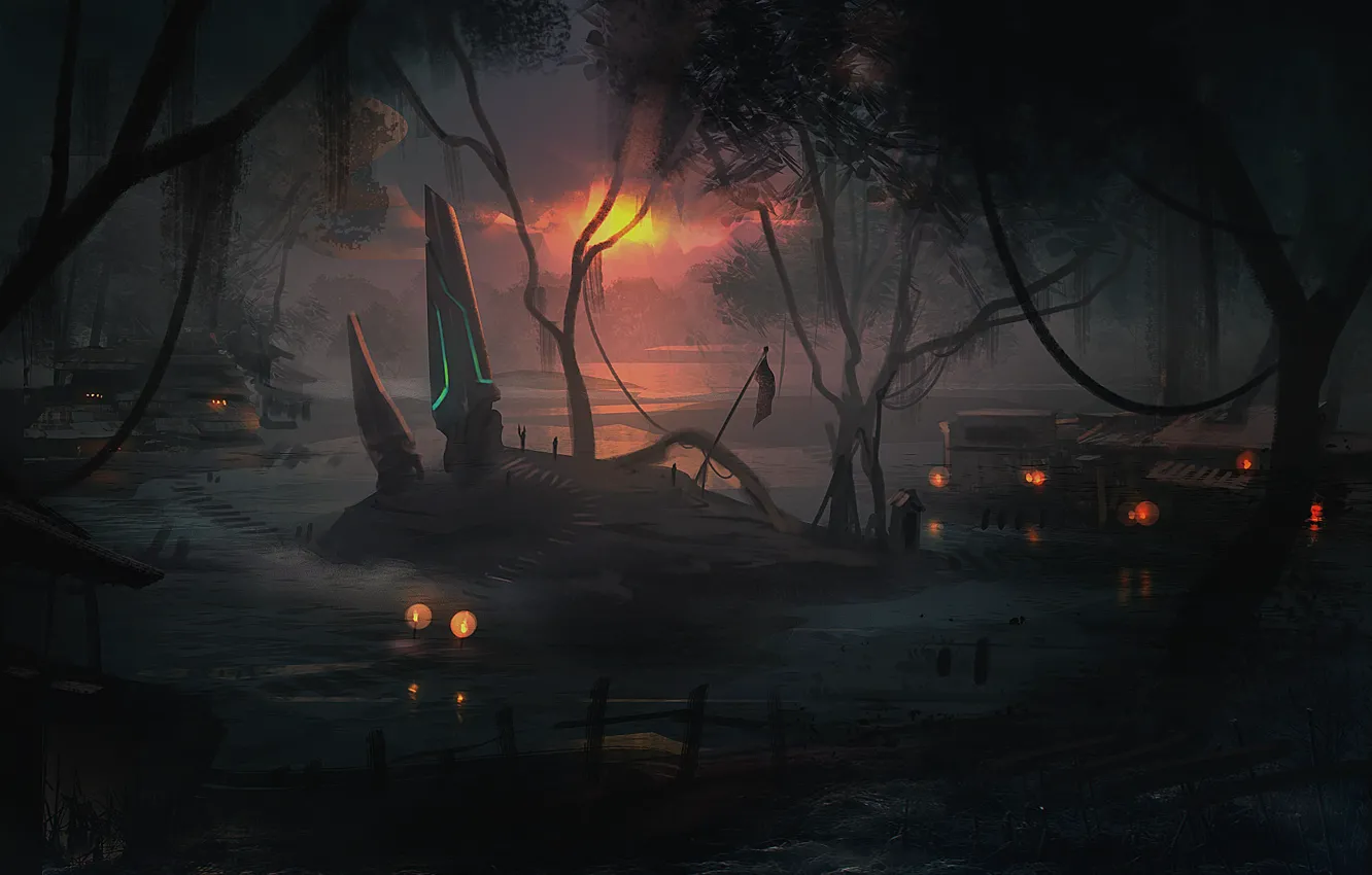 Фото обои остров, Swamp Rune, whitehex swamp environment