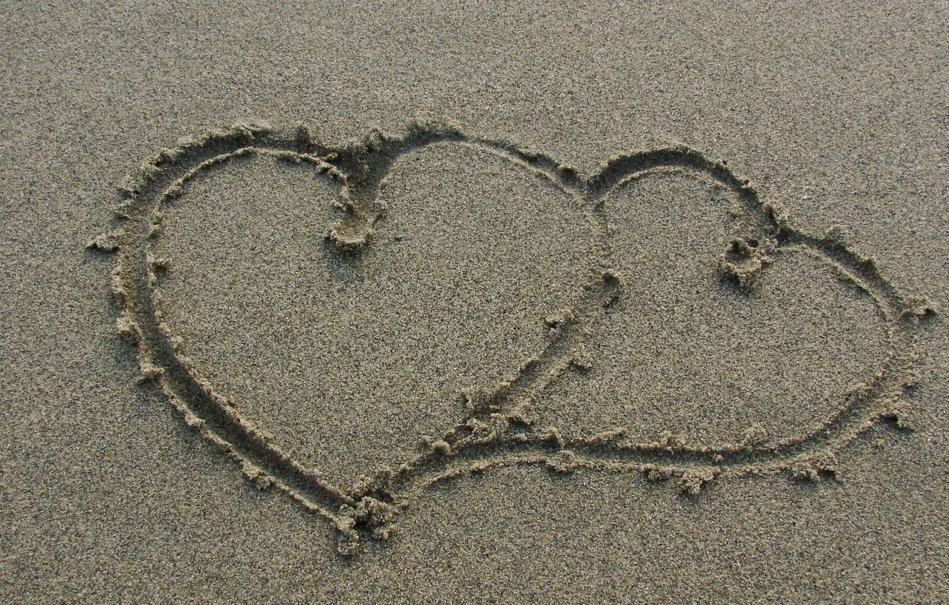 Фото обои песок, пляж, настроения, сердце, сердечки