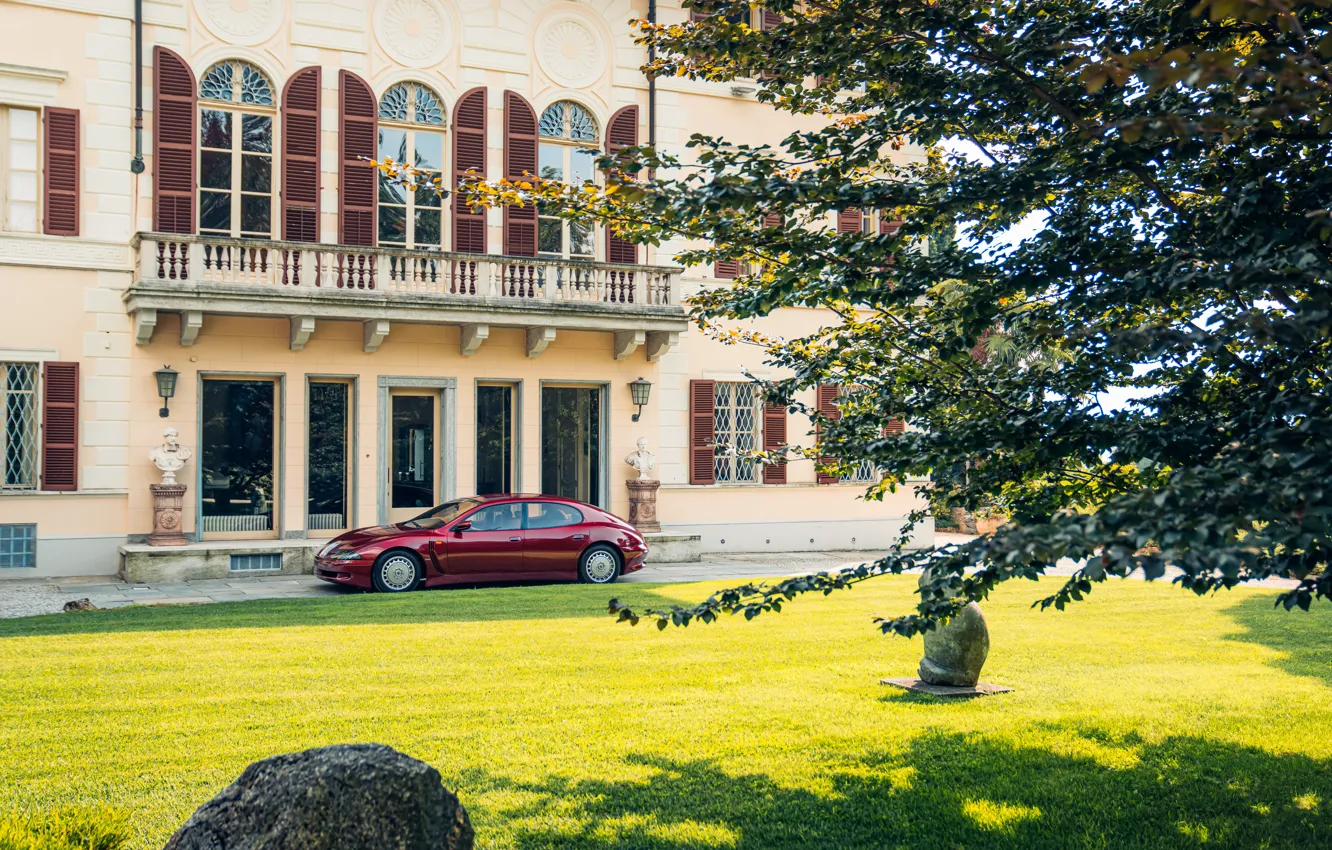 Фото обои car, Bugatti, house, tree, lawn, balcony, EB 112, Bugatti EB112