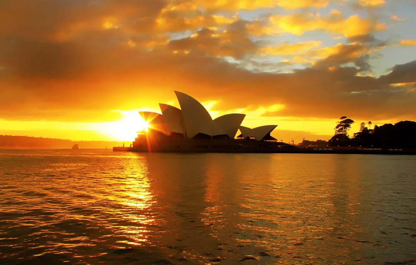 Фото обои облака, закат, Австралия, театр, Сидней, Australia, вода., sity