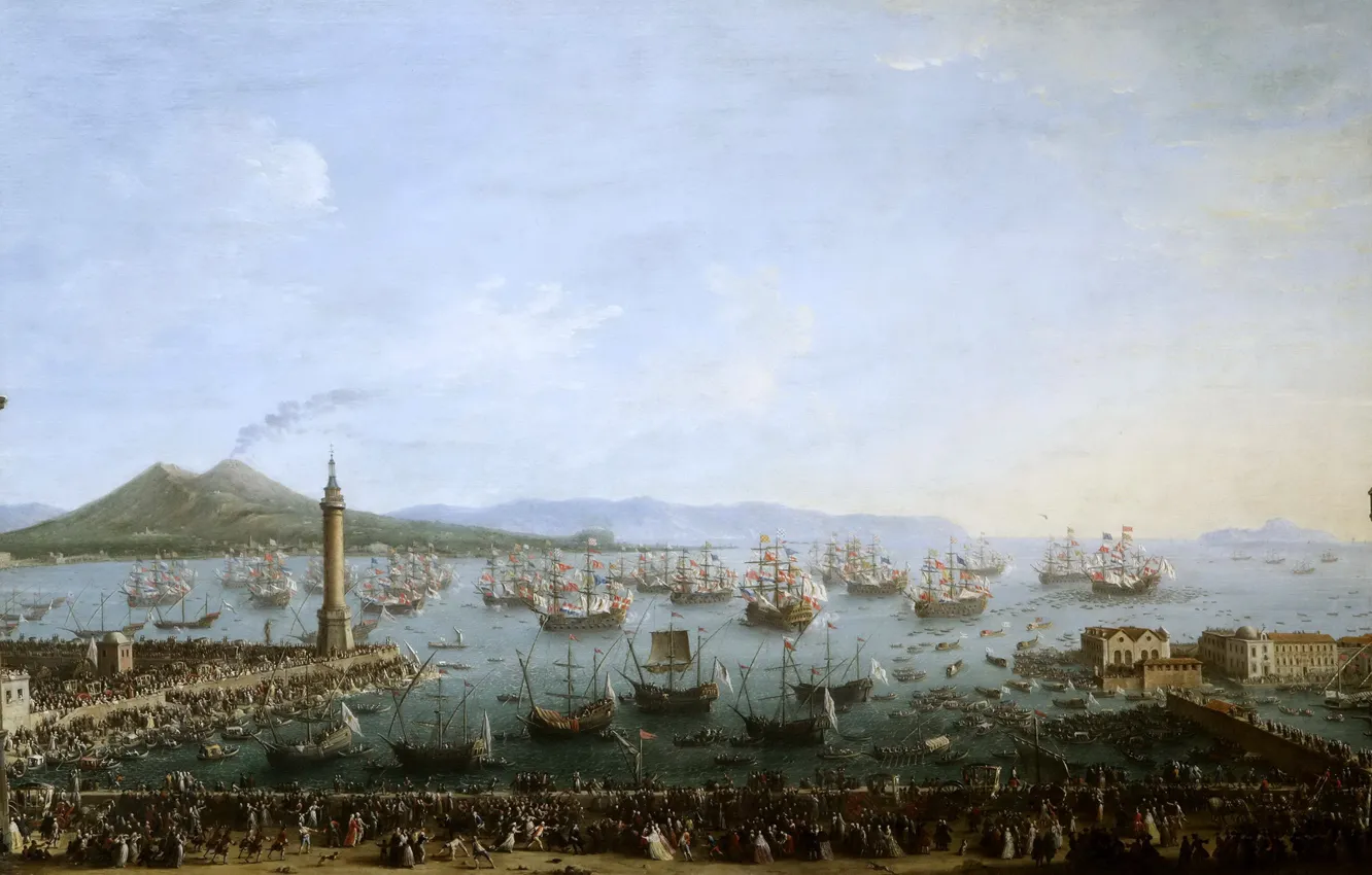 Фото обои картина, морской пейзаж, Антонио Джоли, Вид на Порт Карла де Бурбона из Дока